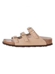 Birkenstock Skórzane klapki "Florida" w kolorze beżowym rozmiar: 35. Brązowe klapki damskie Birkenstock, bez wzorów, z nubiku, z otwartym noskiem, bez obcasa, bez zapięcia. Za 404.95 zł.
