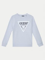 Guess Bluza J74Q10 KAUG0 Błękitny Regular Fit. Niebieskie bluzy dziewczęce Guess, z aplikacjami, z bawełny, bez ramiączek, bez kaptura. Za 89.99 zł.