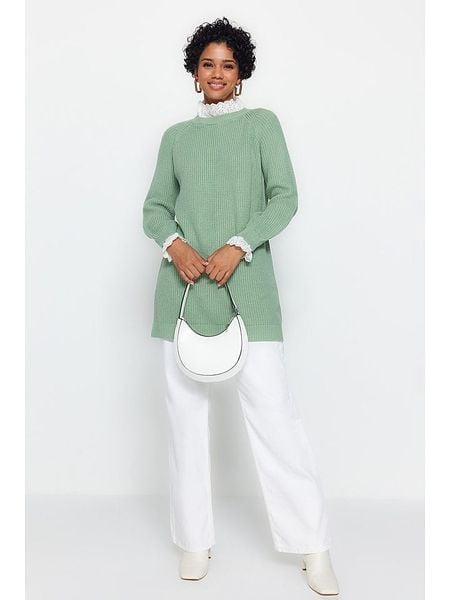 Trendyol Sweter w kolorze zielonym rozmiar: XXL. Zielone swetry klasyczne damskie Trendyol, xxl, ze splotem, bez kołnierzyka. Za 86.99 zł.