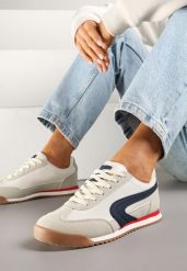 Beżowo-Szare Basicowe Sneakersy Ellimira. Brązowe obuwie sportowe damskie Renee, z jeansu, bez zapięcia. Za 79.99 zł.