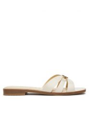 Guess Klapki FLJRLL LEA19 Beżowy. Brązowe klapki damskie Guess, z aplikacjami, ze skóry, bez obcasa, bez zapięcia. Za 499.99 zł.