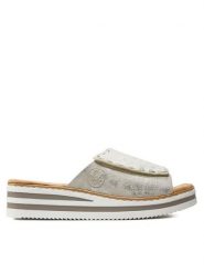 Rieker Klapki V0290-90 Srebrny. Szare klapki damskie Rieker, bez wzorów, z syntetyku, bez obcasa, bez zapięcia. Za 279.99 zł.