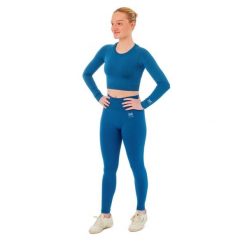 Damski zestaw sportowy Xtreme - legginsy sportowe + sportowy Croptop - Niebieski. Niebieskie legginsy sportowe damskie XTREME SOCKSWEAR, xl, bez wzorów, na fitness i siłownię. Za 186.99 zł.