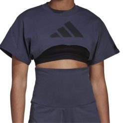 Koszulka treningowa damska Adidas Yoga Tee. Niebieskie koszulki sportowe damskie Adidas, xs, bez wzorów, z bawełny, bez ramiączek. W wyprzedaży za 96.00 zł.