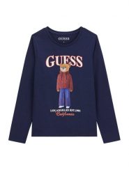 Guess Bluzka J6BI12 K5793 Granatowy Regular Fit. Niebieskie bluzki i koszule dziewczęce Guess, z aplikacjami, z bawełny, bez kołnierzyka, bez ramiączek. Za 114.99 zł.