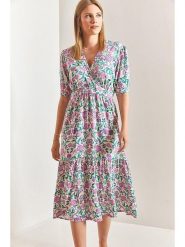 Bianco Lucci Sukienka w kolorze kremowo-fioletowo-turkusowym rozmiar: 40. Brązowe sukienki damskie Bianco Lucci, bez wzorów, z wiskozy, bez ramiączek. Za 105.38 zł.