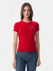 Tommy Jeans T-Shirt Ess Logo DW0DW23479 Czerwony ciemny Slim Fit. Czerwone t-shirty damskie Tommy Jeans, s, bez wzorów, z bawełny, bez kołnierzyka. Za 129.99 zł.