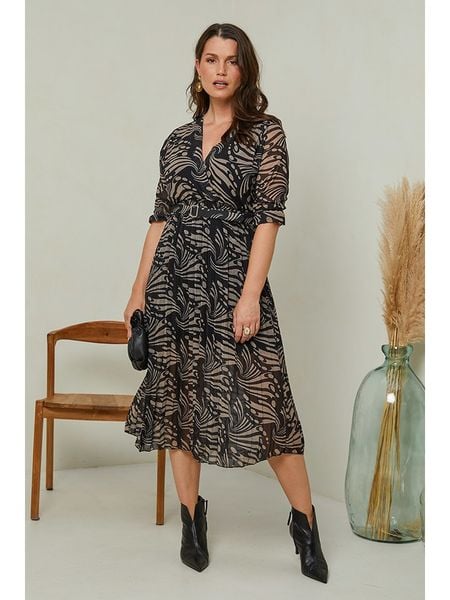 Curvy Lady Sukienka w kolorze czarno-beżowym rozmiar: 48/50. Brązowe sukienki damskie Curvy Lady, bez wzorów, z tkaniny, klasyczne, bez ramiączek. Za 139.87 zł.