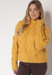 Żółty Golf z Domieszką Wełny Zdobiony Oryginalnym Splotem Fedwira. Żółte golfy damskie Born2be, uniwersalny, z aplikacjami, z jeansu, bez ramiączek. Za 159.99 zł.