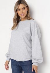 Szara Bawełniana Bluza Oversize Fanelu. Szare bluzy damskie Born2be, bez wzorów, z bawełny, bez kaptura. Za 99.99 zł.