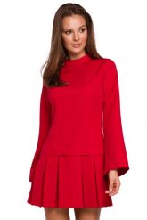 Elegancka sukienka mini z kontrafałdami czerwona. Czerwone sukienki damskie Sukienki.shop, bez wzorów, eleganckie, bez ramiączek. Za 279.00 zł.