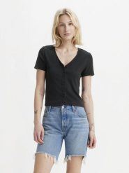Levi's Koszulka w kolorze czarnym rozmiar: XL. Czarne bluzki damskie Levi's, s, bez wzorów, prążkowane, bez kołnierzyka, bez ramiączek. Za 90.95 zł.