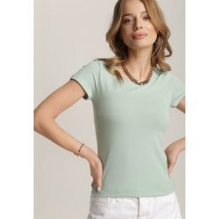 Miętowy T-shirt Ariema. Zielone t-shirty damskie Renee, l, bez wzorów, z dzianiny, bez kołnierzyka. Za 24.99 zł.