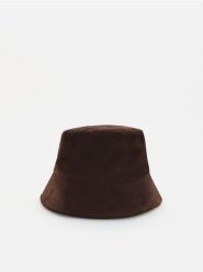 Kapelusz bucket z imitacji zamszu - ciemnobrązowy. Brązowe kapelusze damskie Reserved, bez wzorów. Za 69.99 zł.