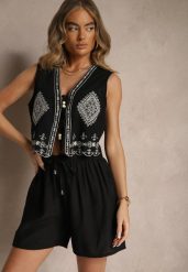 Czarne Szorty z Bawełny High Waist z Wiązaniem Filorella. Czarne szorty damskie Renee, bez wzorów, z bawełny, z podwyższonym stanem. Za 39.99 zł.