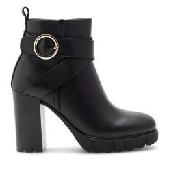 Botki Sergio Bardi. Czarne botki damskie Sergio Bardi, bez obcasa, na słupku, bez zapięcia. Za 399.99 zł.