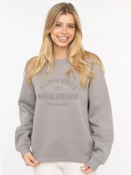 Zwillingsherz Bluza "Happy Vibes" w kolorze szarym rozmiar: L/XL. Szare bluzy damskie Zwillingsherz, l, bez wzorów, bez kaptura. Za 210.81 zł.