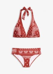 Bikini z ramiączkami wiązanymi na szyi (komplet 2-cz.). Czerwone bikini bonprix, bez wzorów. Za 92.99 zł.