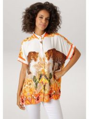 Aniston Bluzka w kolorze pomarańczowo-białym rozmiar: 40. Pomarańczowe bluzki damskie Aniston, bez wzorów, bez kołnierzyka, bez ramiączek. Za 107.37 zł.