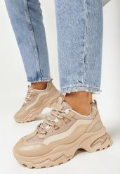 Ciemnobeżowe Sneakersy na Tłoczonej Podeszwie Pinnoma. Brązowe obuwie sportowe damskie Born2be, z jeansu, bez zapięcia. Za 119.99 zł.