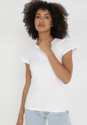 Biały T-shirt Gathanthei. Białe t-shirty damskie Born2be, l, bez wzorów, z bawełny, bez kołnierzyka. Za 29.99 zł.