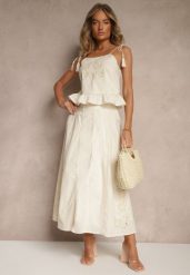 Beżowa Rozkloszowana Spódnica z Bawełny z Haftowanymi Detalami Tolanisse. Brązowe spódnice damskie Renee, na co dzień, l, bez wzorów, z bawełny, eleganckie, maxi. Za 89.99 zł.
