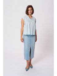 Kaffe Bluzka w kolorze błękitnym rozmiar: 44. Niebieskie bluzki damskie Kaffe, bez wzorów, z bawełny, bez kołnierzyka, bez ramiączek. Za 73.93 zł.