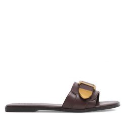 Klapki Badura. Brązowe klapki damskie Badura, bez wzorów, bez obcasa, bez zapięcia. Za 229.99 zł.