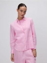 Lniana koszula - różowy. Czerwone koszule damskie Reserved, l, bez wzorów, z tkaniny, bez kołnierzyka, bez ramiączek. Za 149.99 zł.