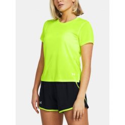 Koszulka do biegania damska Under Armour Launch. Zielone bluzki damskie Under Armour, bez wzorów, sportowe, bez kołnierzyka, bez ramiączek. Za 89.99 zł.