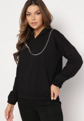 Czarna Bawełniana Bluza z Kapturem z Ozdobnym Łańcuszkiem i Suwakiem Cielo. Czarne bluzy damskie Born2be, bez wzorów, z bawełny, z kapturem. Za 79.99 zł.