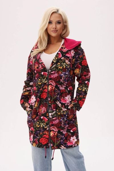 Bluza z kapturem Bloom - florystyczny print z akcentem ważek PLUS SIZE XXL OVERSIZE JESIEŃ. Różowe bluzy damskie Moda Size Plus Iwanek, na jesień, plus size, bez wzorów, z bawełny, z kapturem. Za 329.90 zł.
