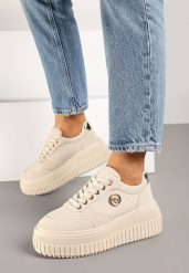 Beżowe Sneakersy Vices na Grubej Podeszwie z Metaliczną Ozdobą i Sznurowaniem Niliri. Brązowe obuwie sportowe damskie Born2be, z jeansu, bez zapięcia. Za 119.99 zł.