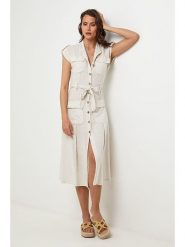 Lin Passion Lniana sukienka w kolorze kremowym rozmiar: 38/40. Brązowe sukienki damskie Lin Passion, bez wzorów, ze lnu, klasyczne, bez ramiączek. Za 206.95 zł.