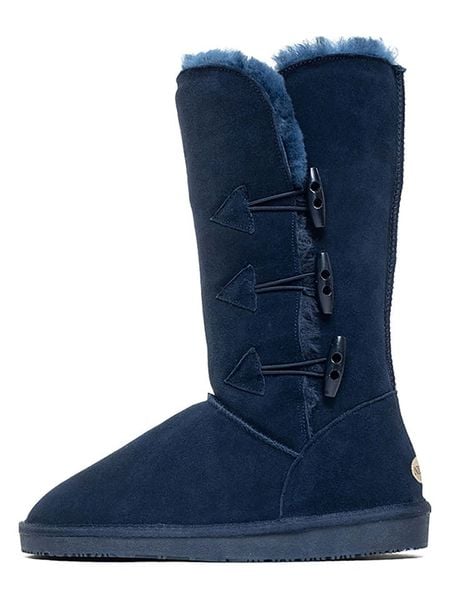 NICEBAY Skórzane kozaki zimowe "Meander" w kolorze granatowym rozmiar: 38. Niebieskie kozaki damskie NICEBAY, na zimę, z materiału, bez obcasa, bez zapięcia. Za 260.99 zł.