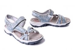 RIEKER 68879-12 blue, sandały damskie. Niebieskie sandały damskie Rieker, bez wzorów, bez obcasa, bez zapięcia. Za 255.92 zł.