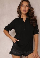 Czarna Bluzka z Wiskozy z Kieszeniami i Guzikami przy Dekolcie Somaile. Czarne bluzki damskie Renee, xl, bez wzorów, z wiskozy, bez kołnierzyka, bez ramiączek. Za 44.99 zł.