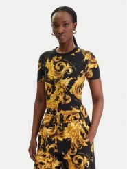 Versace Jeans Couture T-Shirt 80HAH608 JS553 Czarny Regular Fit. Czarne t-shirty damskie Versace Jeans Couture, xl, bez wzorów, z bawełny, bez kołnierzyka. Za 749.99 zł.