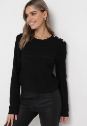 Czarny Sweter z Napami Stephanan. Czarne swetry klasyczne damskie Born2be, na zimę, m, bez kołnierzyka. Za 99.99 zł.