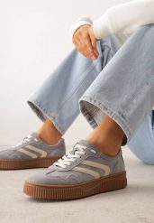 Ciemnoszare Sneakersy Retro Tenisówki z Naturalnego Zamszu ze Skórzaną Wkładką Beralene. Szare obuwie sportowe casual damskie Renee, z koronki, bez zapięcia, tenisowe. Za 189.99 zł.