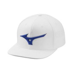 Czapka typu snapback Mizuno Tour Flat. Białe czapki damskie Mizuno, bez wzorów, z materiału. Za 233.52 zł.