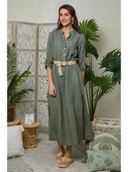 Lin Passion Lniana sukienka w kolorze khaki rozmiar: 36/38. Brązowe sukienki damskie Lin Passion, bez wzorów, ze lnu, klasyczne, bez ramiączek. Za 140.86 zł.