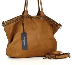 Shopper kamelowy Marco Mazzini v95c. Brązowe shopper bag bez wzorów, z jeansu, na ramię, duże, bez dodatków. Za 569.05 zł.