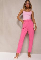 Różowe Spodnie Garniturowe High Waist z Paskiem Wenus. Czerwone spodnie materiałowe damskie Renee, bez wzorów, z jeansu. Za 89.99 zł.