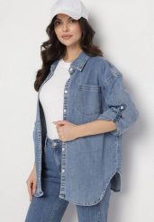 Niebieska Koszula Jeansowa Oversize z Wiskozą Ulathiela. Niebieskie koszule damskie Born2be, l, bez wzorów, z jeansu, biznesowe, bez kołnierzyka, bez ramiączek. Za 149.99 zł.