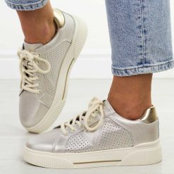 J. Złote skórzane sneakersy damskie Sergio Leone Sp103. Żółte obuwie sportowe damskie Sergio Leone, na jesień, z jeansu, bez zapięcia. Za 199.00 zł.