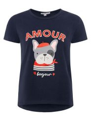 Zwillingsherz Koszulka "Amour" w kolorze granatowym rozmiar: L. Niebieskie bluzki damskie Zwillingsherz, l, bez wzorów, bez kołnierzyka, bez ramiączek. Za 82.99 zł.