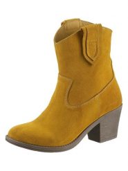 Heine Skórzane botki w kolorze żółtym rozmiar: 42. Żółte botki damskie Heine, ze skóry, eleganckie, bez obcasa, bez zapięcia. Za 130.99 zł.