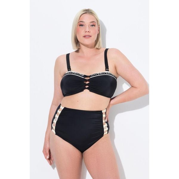 Damskie Bikini wstążki miękkie miseczki regulowane ramiączka wysoki stan. Czarne bikini Ulla Popken, bez wzorów, z elastanu. W wyprzedaży za 191.99 zł.