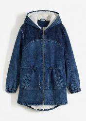 Parka dżinsowa z polarem barankiem. Niebieskie parki damskie bonprix, z polaru, bez kaptura. Za 359.99 zł.